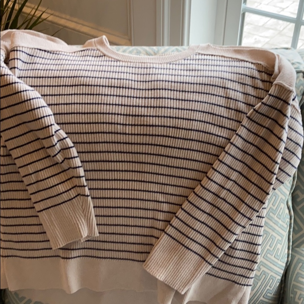 Striped open shoulder sweater